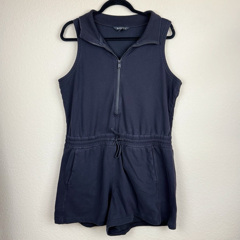 Athleta Retroterry Romper Black Zip Front Athleisure Preppy Sz XL Tennis Sporty - Picture 2 of 9